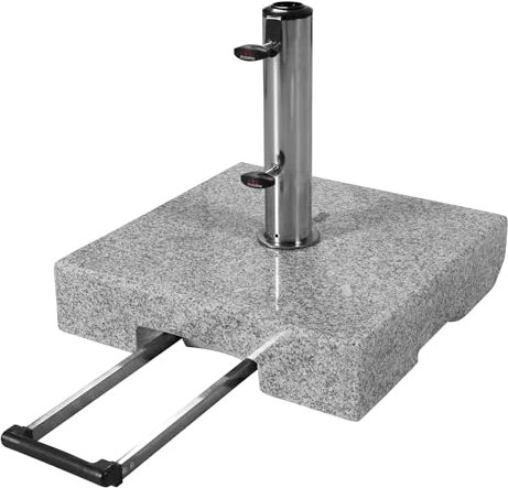 Doppler Supporto per ombrellone in Granito con Manico Estraibile, 45 kg, Base Trolley di Alta qualità con Tubo in Acciaio Inox, con 2 Ruote e Maniglia, Grigio