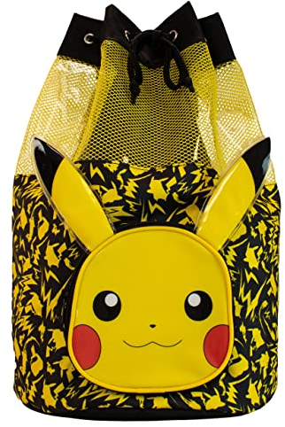 Pokemon Schwimmtasche Jungen | Pikachu Badetasche Jungen Mit 3D-Ohren | Schwimmrucksack Kinder | Eine Größe Schwarz