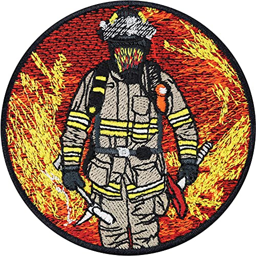 Écusson Pompier avec Hache Écusson de Pompier Service de Secours Patch pour Uniforme Accessoire de Costume pour Hommes | Appliqué DIY à Coudre/à Repasser Insigne - 80x80mm