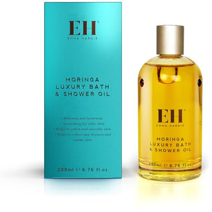 Emma Hardie 200ml Moringa Luxury Bath & Shower Oil, Reduces Dryness & Irritation, Helps to Relax, Moisturise, Nourish and Soften Your Dry Skin, with Moringa Seed Oil, Vegan & Cruelty Free