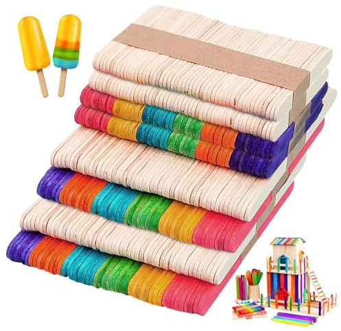 400 varillas de madera para helado, espátulas de madera de colores para manualidades, manualidades, manualidades (B)