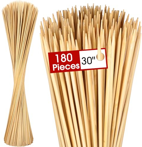 180 Stück Bambus-Marshmallow-Bratstäbchen, große Smores-Spieße, Einwegspieße, 76,2 cm, extra langer Stab, 5 mm dicke Stäbchen für offene Feuerbräter, Grill, Hot Dog Camping Schaschlikwurst