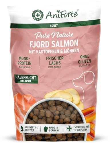 AniForte Lachs Trockenfutter für Hunde 12,5kg – Frischer Lachs mit Kartoffeln & Vitaminen, Halbfeuchtes Trockenfutter, Hundefutter trocken getreidefrei & glutenfrei für Allergiker