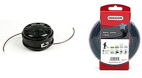 Oregon Fadenkopf Lightning Load Tap & Go, geeignet für die meisten Freischneider/Rasentrimmer mit geradem Schaft bis zu 33 cc & 110985E Nylium Mähfaden mit sternförmigem Querschnitt, 2,4 mm, 15 m