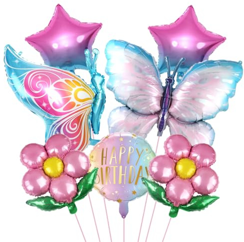 7 Stück Schmetterling Folienballon XXL Süße Blumen Stern Helium Ballon