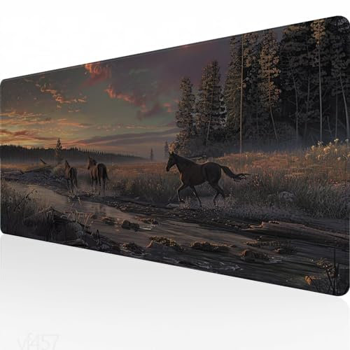 Mauspad XXL 900x300x3mm, Gaming Mauspad Tier Mousepad Groß, Schreibtisch Unterlage Pferd Motiv, WassXerdicht Desk Mat, Mouse Pad mit Vernähte Kanten, Verbessert Präzision und Geschwindigkeit YF-457