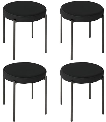 HOMCOM Lot de 4 Tabourets Empilables sans Dossier, Siège en Velours pour Cuisine, Salle à Manger, Forme Ronde, Cadre métal, Noir