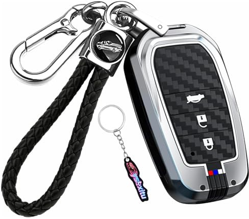 Ysbxitu Autoschlüssel Hülle für Toyota Schlüsselbund Schutz Kohlefaser Textur Silikon Cover Passt für Toyota Yaris Cross Hybrid Corolla RAV4 Prius Auris Fortuner Highlander 2020-2025 3Tasten-Silber