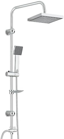 TVTIUO Shower Riser Rail Kit with 8-inch Square Rain Showerhead and Handheld Showerhead, 1.6m Flexible Hose, Bathroom Shower Set Includes Soap Dish, Chrome