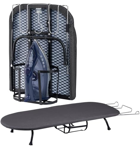 BiJun Small Ironing Board, Foldable Table Top Ompact Portable Mini Ironing Board w/Iron Rest, Set for Dorm Rooms, RVs, Travel Apartments Black Easy to Use and Save Space