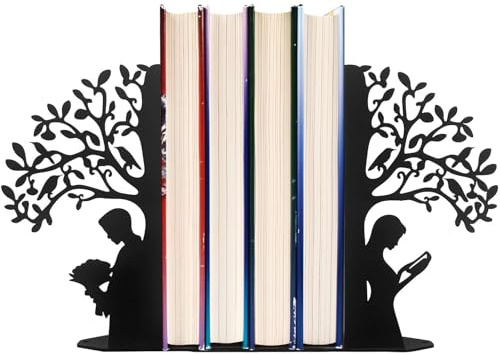 Tree of Life Bookends Decorative Couple Book Ends for Shelves, Black Metal Bookends for Heavy Books, Book Organizer for Desk Bookshelf Home Office Book Stopper Valentines Day Gifts for her