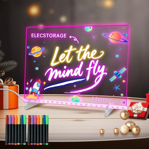 Led Drawing Board with 10 Light Modes, Reusable Magic Board with 14 Color Pens for Kids, Light Up Acrylic Doodle Glow Board Ideal for Festivities,35 * 25cm