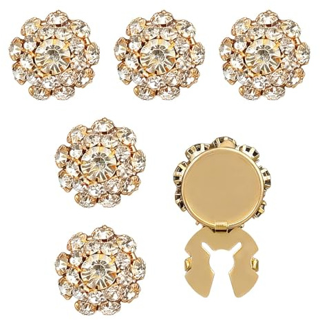 Lot de 6 Cache Bouton Chemise Femme Anti-Exposition, Broches de Sécurité Sans Couture & Boutons Décoratifs en Strass, Perles Accessoire Élégant pour Couvre Bouton Chemise, Cardigan et Vêtements