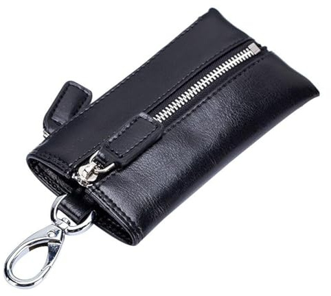 iSuperb Schlüsseltasche Schlüsselmäppchen Leder Schlüsseletui Autoschlüssel Tasche Geldbörse (Schwarz)