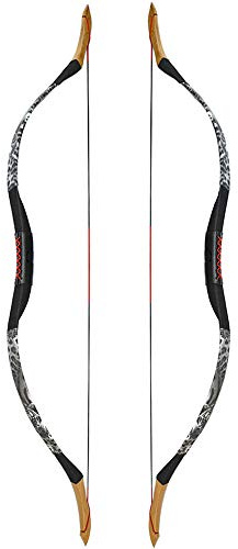 ZSHJG Arc Long Traditionnel à la Main en Bois en Cuir Longbow 25-40 lbs Arc Recurve Tir a l'arc Arc de Chasse Arc à la Main Mongole Pratique de tir à l'arc (Type 2, 30lbs)