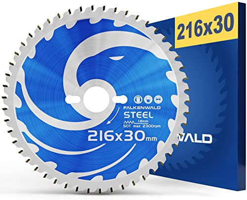 FALKENWALD ® Sägeblatt 216 x 30 mm ideal für Stahl - Kreissägeblatt 216 x 30 kompatibel mit Bosch GCM 8, Makita - 216 30 Sägeblatt Stahl aus hochwertigem Wolframcarbid