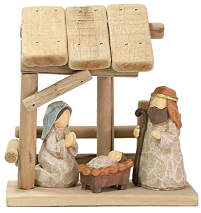 Duiaynke Miniaturen Holzfigur Hütte Statue Christus Krippe Statue Haus Garten Büro Arbeitszimmer Wohnzimmer Dekoration