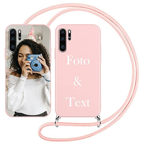 Yoedge Handykette Personalisierte Handyhülle für Huawei P30 Pro Hülle mit Band Kordel 6,47,Selbst Gestalten/personalisiert Foto Bild Text Individuelle Schutzhülle Rosa Cover für Huawei P30 Pro Case