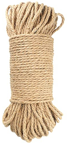 KINGLAKE GARDEN Jute Rope,Hemp Rope Heavy Duty Jute Rope 1/4 inch 65.6 Feet(6MM x 20 M) Twisted Hemp Rope for Indoor and Outdoor Gardening,Crafts, Home Decorating, Climbing,DIY