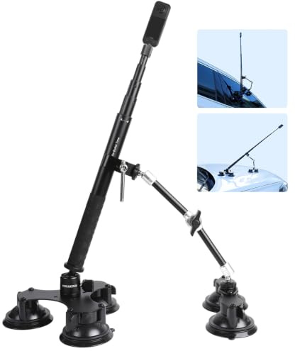 PellKing Kfz-Halterungs-Set mit Saugnapf für Insta360 X6/X5/X4, X3, GO 3, 4-in-1-Saugnäpfe mit 114 cm Selfie-Stick-Kamera, Dreifach-Saugnapf-Halterungs-Set für Action-Kameras, kompatibel mit GoPro 11