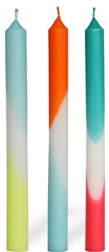 comforder Dip Dye Kerzen, 3 Stabkerzen mit Farbverlauf, 24x2,2cm (Blau Rot) | Handgetauchte Tafelkerzen, ca. 9 Std Brenndauer, Paraffin, geruchlos, Boho Skandi Vintage Deko