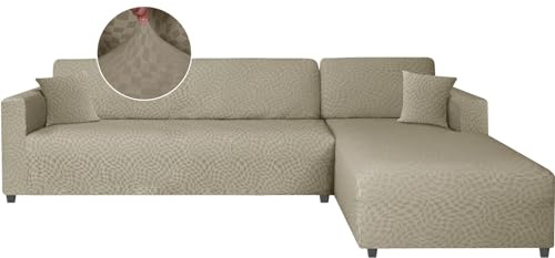 Ystyle Sofabezug L Form Stretch Links/Rechts, 3+3 Sitzer, Khaki | Elastisch Sofabezug Ecksofa Couchbezug L Form, Universal Sofa Überzug Ecksofa, Couch Cover L Shape Sofaschoner Schonbezug