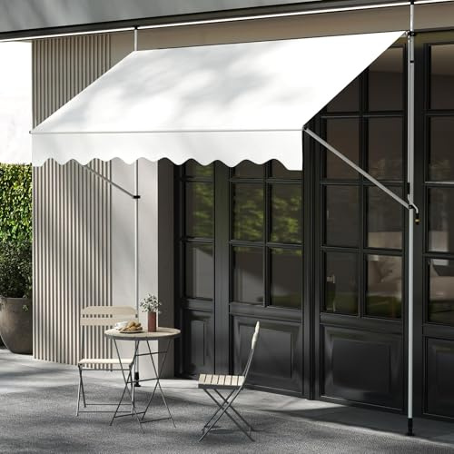 RELAX4LIFE Tenda da Sole per Esterno con Morsetto senza Forare, Telaio Telescopico, Telo Anti-UV, Altezza e Inclinazione Regolabile, Ideale per Balcone e Terrazzo (Beige, 350x175cm)