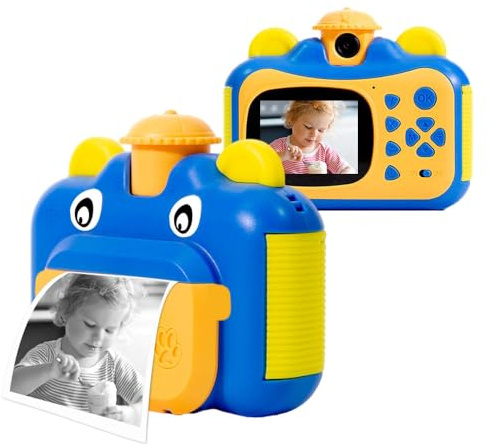 Andoer Camara Fotos Infantil Instantanea, 1080P 12MP Cámara Instantánea para Niños, 2,4 Camara Instanea Infantil Giratoria de 180° con Papel de Impresión Tarjeta de Memoria de 32GB Pegatinas