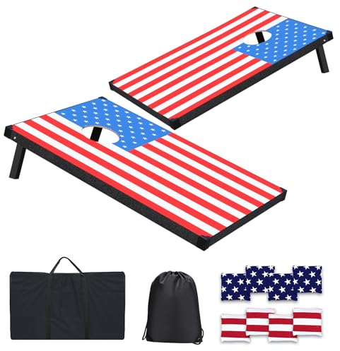 Cornhole Board Set, 90 x 60 cm MDF Cornhole Set, tragbares Maisloch-Set enthält 2 Cornhole Boards, 8 Cornhole Bean Bags & Tragetasche für Outdoor-Spiele