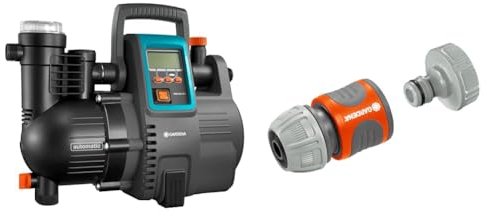 Gardena Comfort Hauswasserautomat 5000/5E LCD & Pumpen-Anschlusssatz: Schlauchkupplung zum schnellen Anschluss von 13 mm (1/2 Zoll)-Schläuchen an Pumpen mit 33,3 mm (G 1 Zoll)-Außengewinde (1750-20)