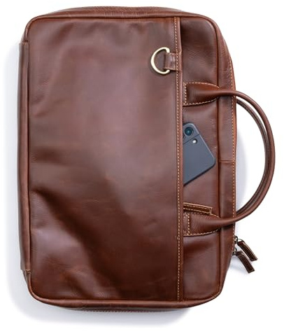 Angus Stoke XXL Premium Messerkoffer – Messertasche aus Leder - extra große Ledertasche mit viel Stauraum und Laptop Fach | Koch-Rolltasche aus Vintage Büffel-Leder | Kochtasche Heston (Braun)