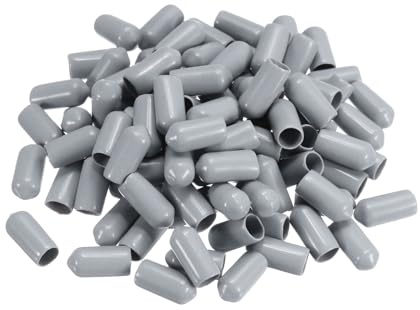 sourcing map 100pcs Rubber End Caps 7mm ID Vinyl PVC Round Tube Bolt Cap Cover Screw Thread Protectors Grey