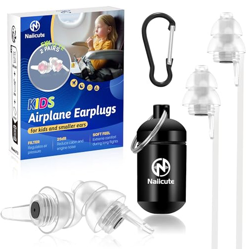Naiicute Fly Ohrstöpsel Kinder ab 6 Jahr, Hilft Druck Ohrenschmerzen 2 Paar | Wiederverwendbarer Bequemes, Filter für sanften Druckausgleich, 25 dB Lärmreduktion, Erwachsene Jugendliche mit Kleinen Ohren