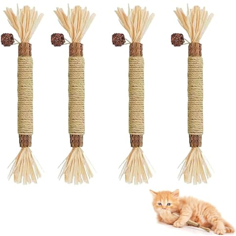 June tech 4Pcs Cat Toys Silvervine Sticks, Natural Matatabi Silvervine Chew Sticks for Indoor Cats Teeth Cleaning, Interactive Cat Nip Toy, Dental Sticks for Kitte