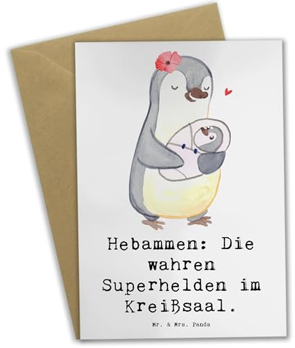 Mr. & Mrs. Panda Klappkarte Hebamme Superhelden - Geschenk, Grußkarte, Berufsleben, kreative Geschenke, medizinische Betreuung, Berufsprodukte, valentinstagskarte, Kreißsaal, Seelentröster, menschlich