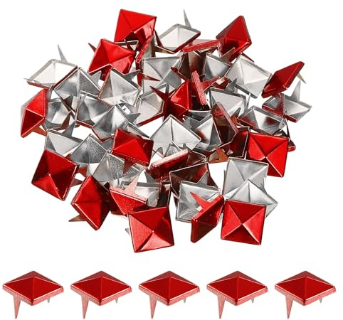 QUARKZMAN 50pcs Tachuelas de Pirámide Cuadrado, 12mm Remaches de Punta Cuadrada Tachuelas para Ropa Cuero Picos de Estilo Punk de Metal para Cinturones Prendas Manualidades, Rojo