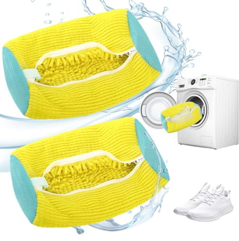 2pcs shoe cleaning bag for Washing Machine Trainer Sneaker Football Rugby Boots Reusable Laundry Bags, Soft Microfibre Shoes Wash Cover, Fully Wrapped, Stop Bang in Drum and Dryer, Fit Most Sizes