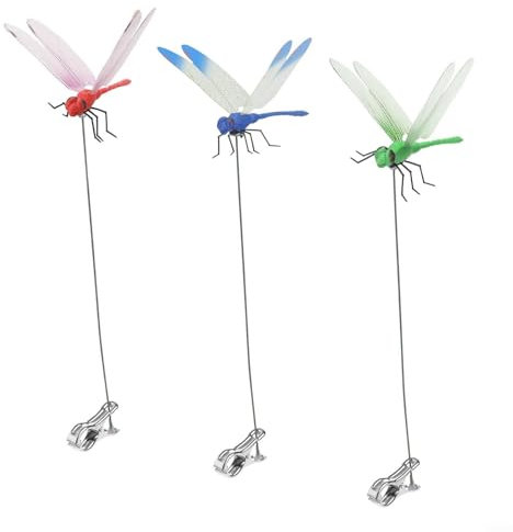 Fake Dragonfly Clip 3D Dragonfly Stakes Fake Dragonflies Garden Ornament For Decoration Garden Indoor(3pcs)