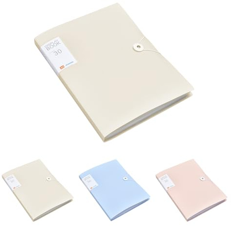 Embhlitfe Classeur A4 à 30 poches avec pochettes en plastique et corde de sécurité pour l'école, le bureau, les présentations (beige)