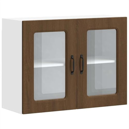vidaXL Küchen-Hängeschrank mit Glastür Kalmar Braun Eichen-Optik, Wandschrank Küche, Wandschrank, Oberschrank, Küchenschrank, Hängeschrank