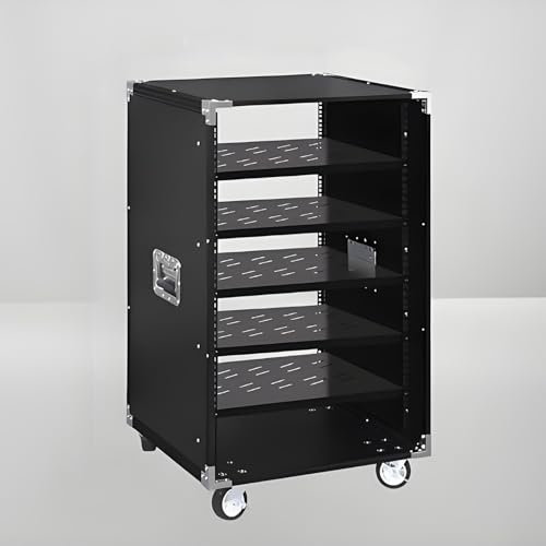 YQMHEZ 1-5-stufiger HiFi Rack, mehrlagiger bodenstehender Audio Rack HiFi Regal, Netzwerk-Server-Rack mit offenem Rahmen, mit Lenkrollen, Stereoschrank(Nero,5 Tier)