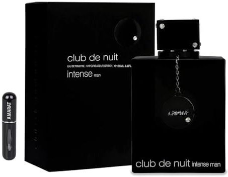 Profumo Club di Nuit Intense Man 105 ml, profumo arabo per uomo di lunga durata, Eau da Toilette importato da Dubai, con atomizzatore ricaricabile da 5 ml (Intense Man)