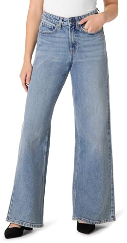 Amazon Essentials Jean Jambes Larges, Taille Haute et Faible Élasticité Femme, Authentique Moyen délavé, 38