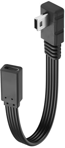 JSADZKJ Corto Tipo C a Mini USB Cable Plano de Carga y Sincronización de Datos de 90 grados Mini 5-Pin Hembra a USB C Macho Adaptador para Tablet,Videocámara-0.65ft (Ángulo izquierda)