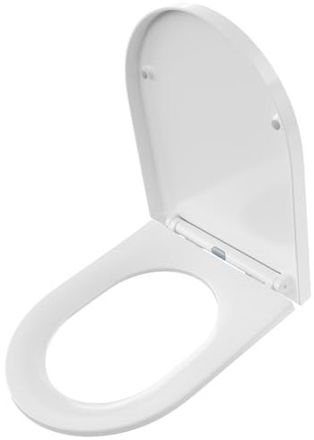 CECIPA Tapa WC con Cierre Suave, Tapa de WC Forma D Blanca, Asiento Inodoro con Liberación Rápida, Tapadera WC Antigolpes para Familia, Toilet Seat Fácil de Quitar y Limpiar - Serie DERW