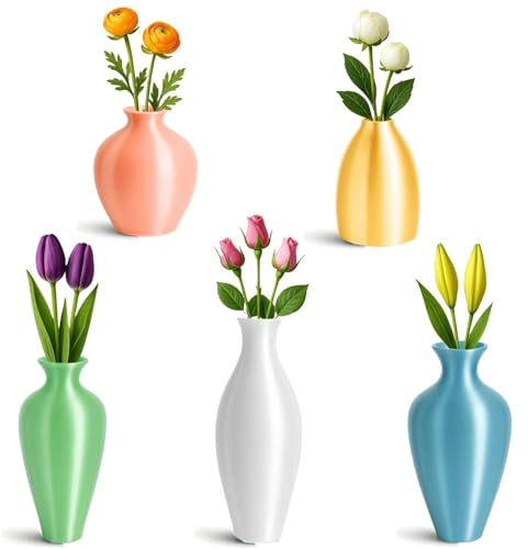BelleVive 5 pièces Mini-vases aimantés adorables pour réfrigérateur, Petits vases magnétiques en Forme de Bouton, Pots de Fleurs pour décoration de réfrigérateur, Cuisine et Maison, idéale pour Les
