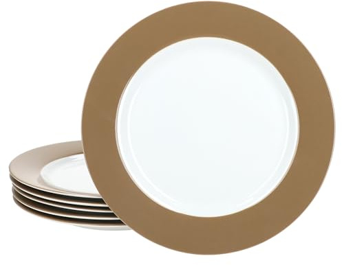 Ritzenhoff & Breker 6er Set Nougat Doppio Kuchenteller I Ø 21 cm I Weiß-Braune kleine Porzellan-Frühstücksteller für 6 Personen I für Salat, Dessert & Co. I Frühstück, Mittag, Kaffee & Abendbrot