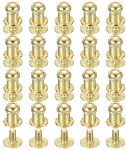 PATIKIL 5 mm Leather Rivets, 20 Sets Ball Head Stud Screw Back Round Head Button Chicago Screw Nipple Stud Rivet for Leather DIY Craft Handbag Belt Repairs, Gold Tone