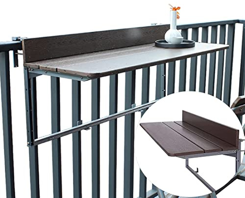 Generico Tavolo da Bar per Balcone Regolabile in Altezza per ringhiere - Tavolino Laterale sospeso salvaspazio per Esterni per terrazza e Patio - Scrivania Pieghevole e prolunga per Piano di Lavoro