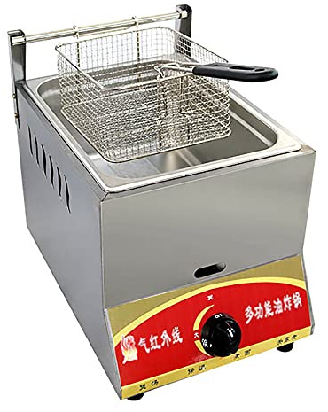 Friteuse commerciale en acier inoxydable à gaz avec panier et couvercle, 10L / 20L GPL gaz, Home Kitchen Restaurant